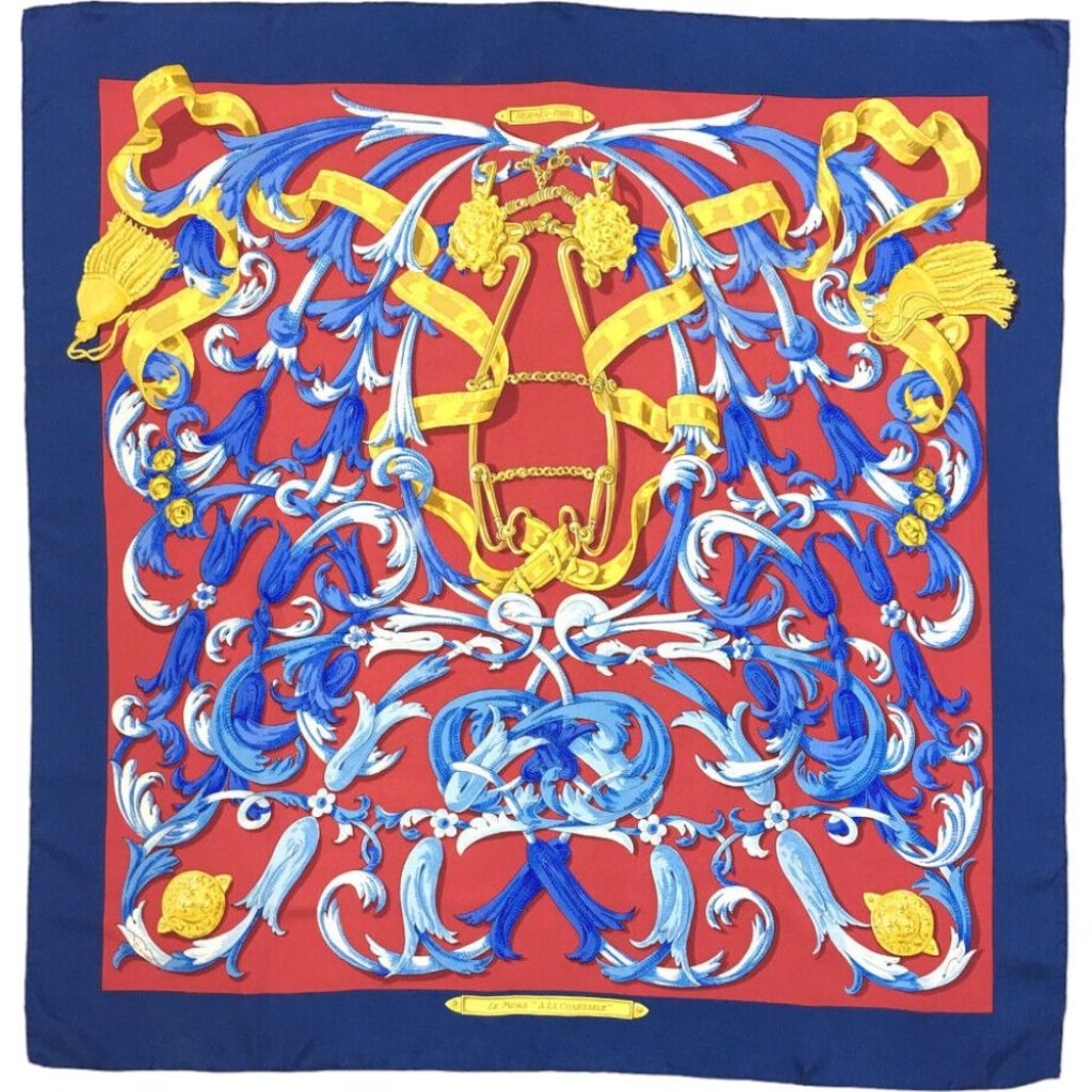 045182p (S2) Hermes Scarf Le Mors A La Conetable Carre 90 Multicolor Silk 100%